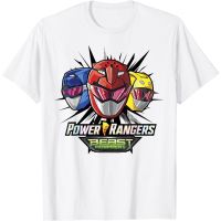 เสื้อยืดผ้าฝ้ายพรีเมี่ยม เสื้อยืด พิมพ์ลาย Power Rangers Beast Morphers Helmets