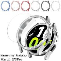 แก้ว + เคสสำหรับ Galaxy Watch5 40มม. 44มม. ปกป้องหน้าจอนาฬิกาข้อมือประดับเพชรผู้หญิงป้องกันนาฬิกาเคส Galaxy 5Pro 45มม