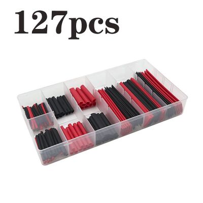 127pcs Red Black Heat Shrink Tubing 2:1 Electrical Wire Cable Wrap Assortment Electric Insulation Heat Shrink Tube Kit (7 Sizes) Cable Management