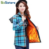 Velvet Thick Warm Women Plaid Shirt Female Tops Plus Size M-XXXL Womens Coat Winter Slim Blusas Femininas Chemise Femme HS1836