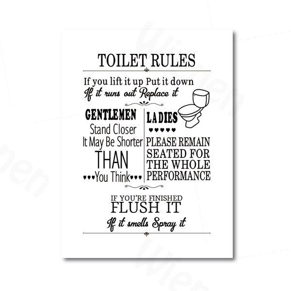 Modern Minimalist Decorative Painting Toilet Rules Wall Art Canvas ...