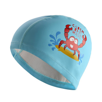 หมวกว่ายน้ำสำหรับว่ายน้ำลายการ์ตูนน่ารักสำหรับเด็ก,หมวกว่ายน้ำเครื่องป้องกันหูยืดหยุ่นสูงกันน้ำสำหรับเด็กหญิงเด็กชาย