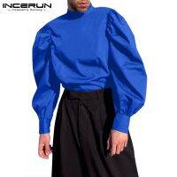 Incerun เสื้อเชิ้ตลําลองแฟชั่นสําหรับผู้ชายแขนยาวสีพื้น