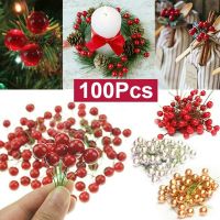 100ชิ้น/เซ็ตประดิษฐ์Red Hollyเชอร์รี่ดอกไม้เบอร์รี่คริสต์มาสผลไม้BeanสีแดงDIY Homeห้องนอนของขวัญสำนักงานของตกแต่งสวนของประดับคริสต์มาส