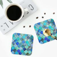 【CC】 Cobalt Blue  amp; Gold Coasters Leather Placemats Non-slip Insulation Mats for Dining Set of 4