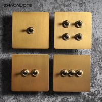 1-4 Gang 2 Way Brass Lever Toggle Switch Retro Yellow Bronze Brushed Stainless Steel Panel Wall Light Switch EU Socket Push Button