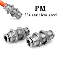 304 stainless steel pneumatic connector PM partition metal quick plug connector 4 6 8 10 12 16mm trachea connector Pipe Fittings Accessories