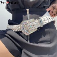 【CW】 Punk Rock Rhinestone Belt Women Harajuku Y2K Western Cowboy Bing Belt Luxury Designer with Diamond Pin Buckle Men Belt for Jeans