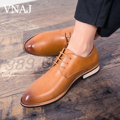 VNAJ Man Office Business Dress Leather Flats Man Split Leather Wedding Shoes 2023 Man Cow Leather Shoes Rubber Sole
