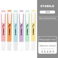 ปากกาเน้นข้อความสี Stabilo มาการอง6ชิ้นปากกาไฮไลท์สีพาสเทลสำหรับนักเรียนปากกาเน้นข้อความอุปกรณ์การเรียน