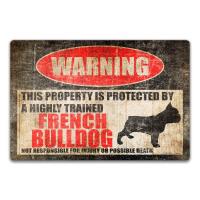 French Bulldog Sign Funny Beware of Dog Warning Danger Metal Tin Sign Vintage Tin Metal Sign