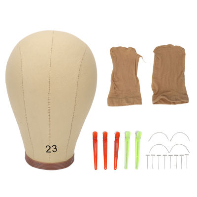 Cork Canvas Block Head C T Shaped Needles 23in Canvas Mannequin Head For Hairdressing