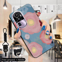 เคส PMP สำหรับ OPPO Reno10 Pro + 5G เคส Hp Oppo Reno10 Pro + 5G (แหวนใส่นิ้ว + สายคล้อง) เคสลายดอกไม้สีน้ำเคสโทรศัพท์ป้องกัน TPU ซิลิโคนนิ่มลายดอกไม้สวยงามสำหรับเด็กผู้หญิงเคสด้านหลัง