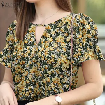 ZANZEA Korean Style Women Flare Short Sleeve Ruffles Shirt Plain