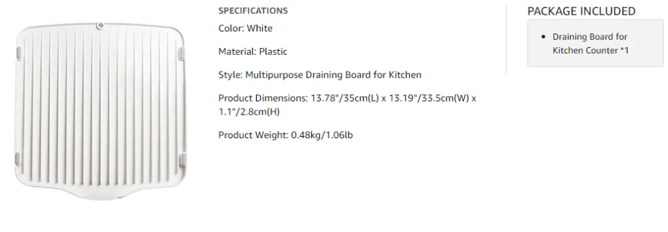 YOHOM Draining Board Tray for Under-Mount Sink Drain Board Plastic Dish  Drainer Board for Kitchen Counter Utility Draining Board 13.78 L x 13.19  W x