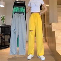 CODadoqkxDGE Ready Stock pants womens elastic waist loose pants thin section womens pants high waist casual vertical wide-leg pants