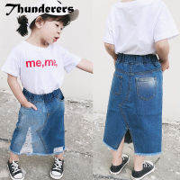 Thunderers Casual Summer Autumn Children Long Skirt Ripped Broken Elegant Girl Denim Skirt Split Fashion Baby Girl Clothes