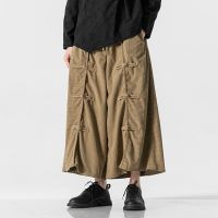 2023 Chinese Style Retro Wide Leg Pants Men Loose Oversize Corduroy Casual Pants Men Harajuku Trousers Male Horn Casual Pants