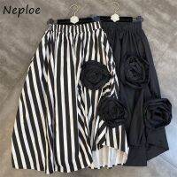 Neploe Vintage สามมิติ Rose กระโปรง Femme 2023ฤดูร้อนเกาหลีหวาน Jupes เอวสูงกลางความยาว Westernized Puffy Faldas