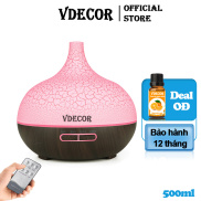 Máy xông tinh dầu Vdecor hình giọt nước nắp rạn 550ml tích hợp led 7 màu