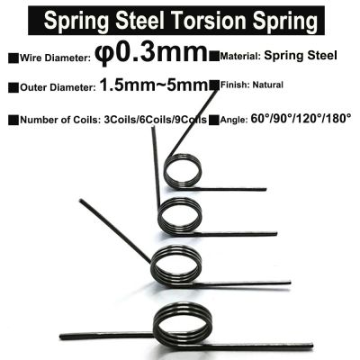 10Pcs Wire Diameter 0.3mm Spring Steel Tiny Torsion Spring Hairpin Springs 3Coils/6Coils/9Coils Angle 60°/90°/120°/180° Electrical Connectors