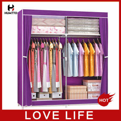 ตู้เสื้อผ้าท่อแป๊บเหล็ก ประกอบง่าย ทนทาน Simple Cloth Wardrobe Double Steel Tube Reinforced Large Non-woven Wardrobe