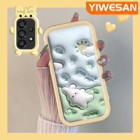 YIWESAN เคสปลอกสำหรับ Samsung A53 5G เคสเลนส์กล้องถ่ายรูปแบบนิ่มการ์ตูนลายกระต่ายดอกไม้3D สีสันสดใสกันกระแทกแบบใสเคสมือถือเรียบง่ายฝาครอบป้องกันซิลิโคนความคิดสร้างสรรค์โปร่งใส