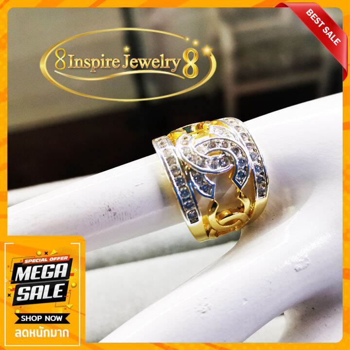 inspire-jewelry-แหวนเพชรสวิส-งานแฟชั่นอินเทรน-ฝังล็อค-งานจิวเวลลี่-ตัวเรือนขึ้นด้วยทองเหลืองนอก-งานทองเค-18k