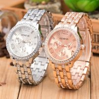 2022 New Geneva Metal Wrist Watch Luxury Rose Gold Woman Watches Casual Diamond Case Reloj Mujer Chain Bracelet Relogio Feminino