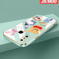 JIUMOO เคสสำหรับ Infinix Smart 4 4C สมาร์ทเคสลายการ์ตูนยิ้มรูปสัตว์ใหม่กรอบสี่เหลี่ยมเคสพื้นผิวชุบซิลิก้าเจลกันกระแทกเคสมือถือฝาครอบป้องกันเลนส์กล้องถ่ายรูปทั้งหมด