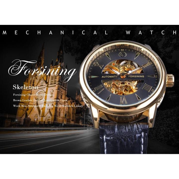 forxining-ตัวเลขบนขอบสีทองเคลื่อนไหวแบบโปร่งใสนาฬิกาข้อมือโครงกระดูกโรมันหรูหรานาฬิกาออโตเมติกผู้ชายแบรนด์หรู