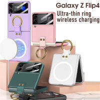 สำหรับ Samsung Galaxy Z Z Flip 4การป้องกันเลนส์ไม่ติดลายนิ้วมือผิวเป็นมิตรกับผิวสัมผัสตัวดูดแม่เหล็กชุบไฟฟ้าพับเป็นขาตั้งเคสโทรศัพท์กันกระแทก