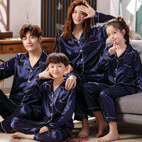 Family Pajamas Set Silk Satin Adult Women Kids Family Matching Clothes Children Female Sleep Two Piece Set Loungewear Plus