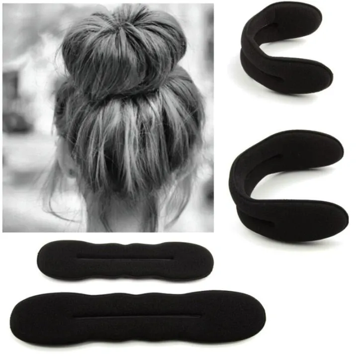 2pcs Black Hair Styling Bun Curler Maker Ring Magic Sponge Clip Foam