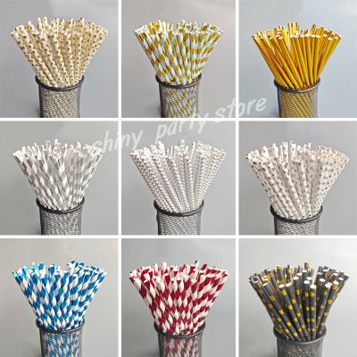 【CW】✓❒❡  20-100pcs Biodegradable Disposable Drinking Paper Straws Bronzing Foil Birthday Wedding Event Supplies