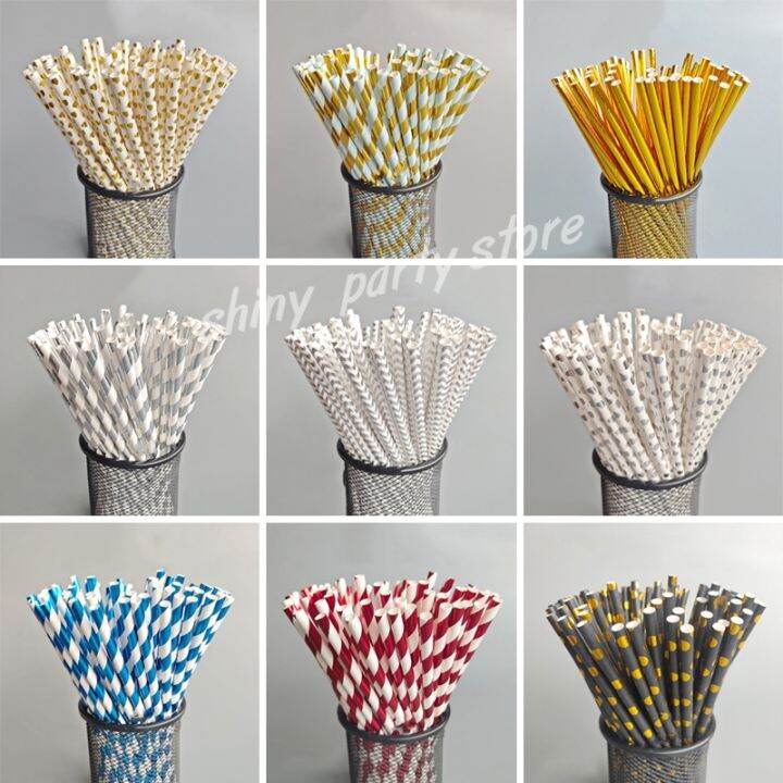 cw-20-100pcs-biodegradable-disposable-drinking-paper-straws-bronzing-foil-birthday-wedding-event-supplies