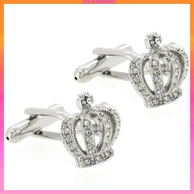 Vintage Crown Cufflinks Crystal Cuff Links Wedding Shirt Suit Button Silver