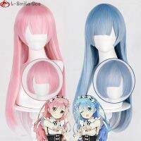 อะนิเมะใหม่: ชีวิตในโลกที่แตกต่างจาก Zero Rem Ram วิกผมคอสเพลย์สั้น/ยาวสีน้ำเงิน/วิกผมสำหรับผู้หญิงผมสีชมพู + ตาข่ายคลุมผมสำหรับใส่วิก