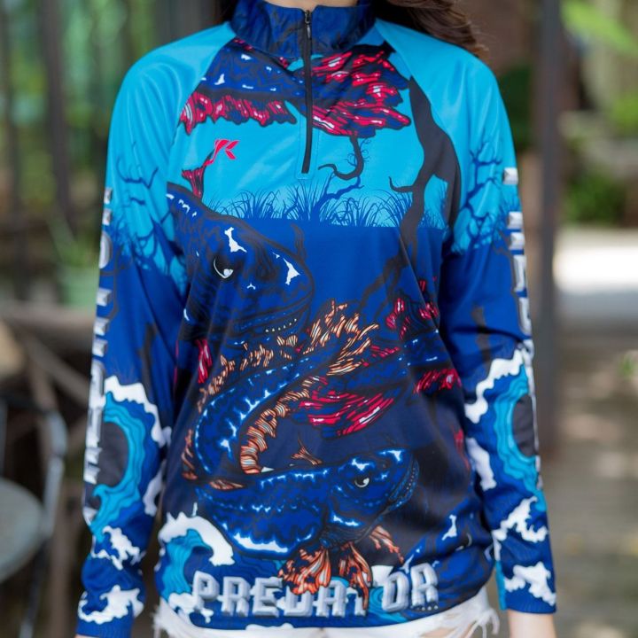เสื้อตกปลา-jk-thailand-เสื้อกันยูวี-ลาย-predator-สีน้ำเงิน-ป้องกันรังสี-uv-80-แห้งเร็ว