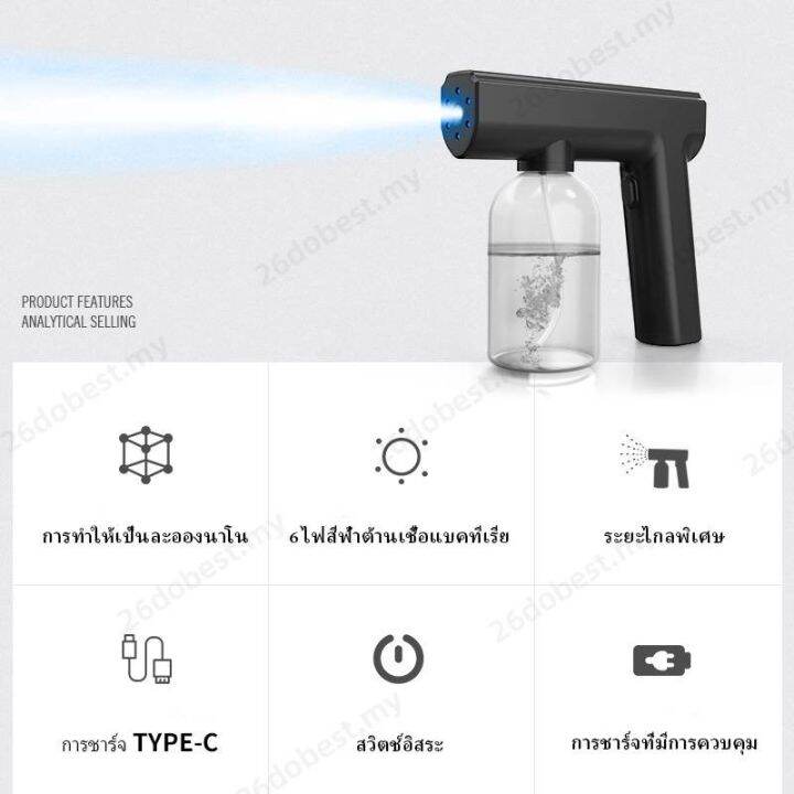 สต็อกพร้อม-เครื่องฆ่าเชื้อมือถือปืนสีฟ้า-nanometer-disinfection-sprayer-gun-300ml-ปืนสเปรย์ไร้สาย