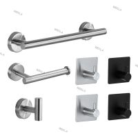 Silver Black Robe Hook Towel Rails Bar Rack Shelf Tissue Paper Holder Stainless Steel Bathroom Hardware Set drill Accessories W6TH