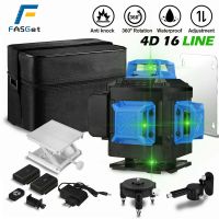 Fasget เครื่องวัดระดับเลเซอร์4D 16เส้นปรับระดับเองได้360แนวนอนและแนวตั้งที่มีประสิทธิภาพสูงแนวลำแสงเลเซอร์สีเขียวพร้อมแบตเตอรี่2ก้อน