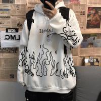 Harajuku Flamme Hoodies เสื้อแขนยาวชายและหญิงเสื้อสวมหัวพลัสไซซ์สไตล์เกาหลีขนาดใหญ่ Sweatshirt