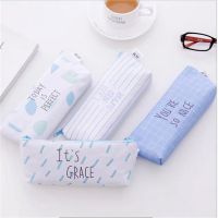 2Pcs Simple Striped Grid Canvas Pencil Bag Case Pen Holder Organizer Pouch School Office Stationery Students Pencil Case