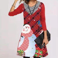 Autumn Winter Warm Patchwork Women Dress Vinatge Plaid Chic Party Dresses Female Elegant V-Neck Casual Long Sleeve Dress