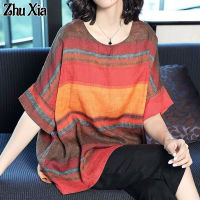 Zhu Xia เสื้อยืดสตรีไซส์พิเศษ,เสื้อแขนสั้นพิมพ์ลายสำหรับผู้หญิง