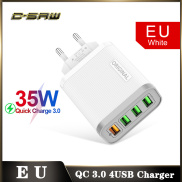 C-SAW Bộ Sạc 4 Cổng USB Sạc Nhanh 3.0 4.0 QC EU 35W Sạc Tường EU Cho