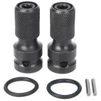 2 Pack 1/2 Square Drive to 1/4 Hex Socket Adapter Quick Release Chuck Converter for Impact Ratchet Wrench