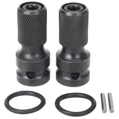 2 Pack 1/2 Square Drive to 1/4 Hex Shank Socket Adapter Quick Release Chuck Converter for Impact Ratchet Wrench