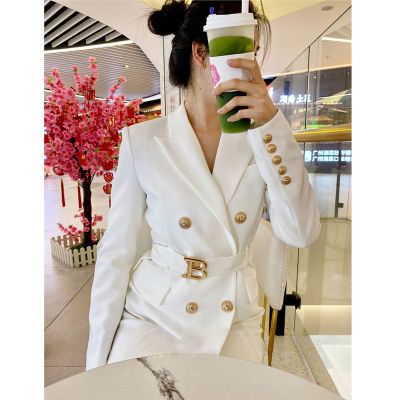 High-definition Suit Skirt Female B Letter Autumn And Winter 2022 New Double-breasted Temperament Slim Suit Dress Jacket Blazers